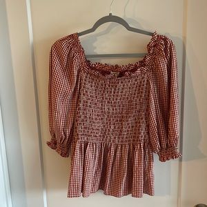 Ruched gingham peplum top